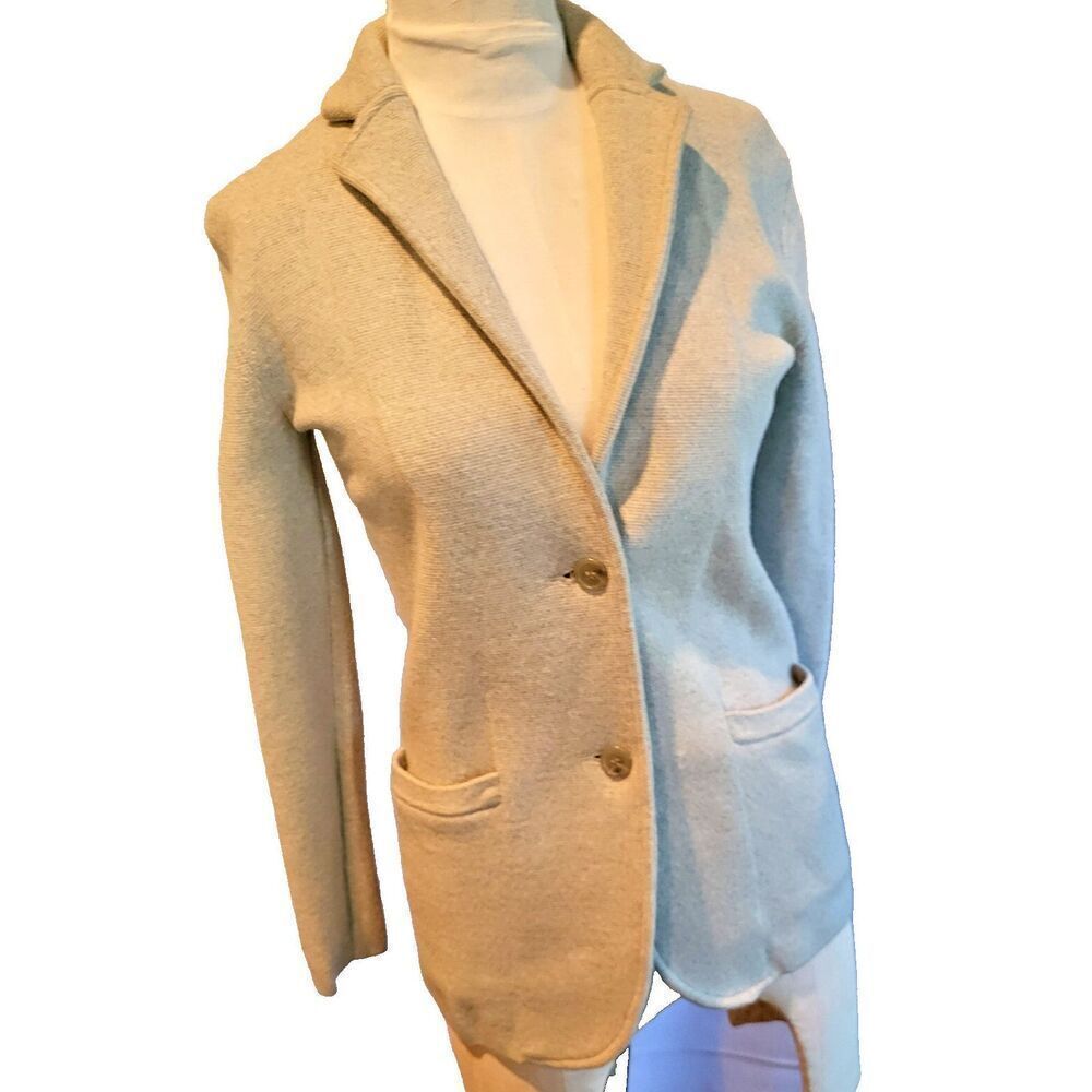 J. Crew Merino Wool Collared Cardian Sweater Front Pockets Size XS grey